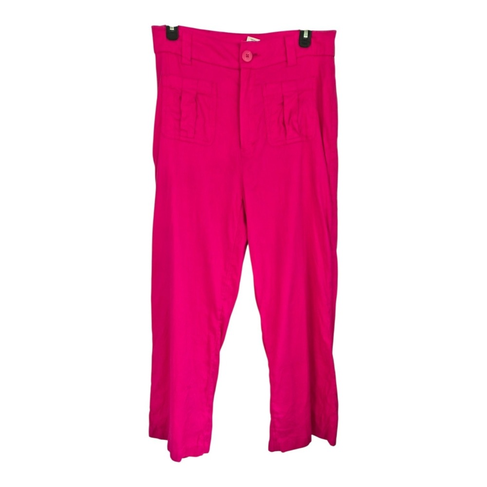 Nicole Miller New York Hot Pink Linen Blend Wide Leg Cropped Pants Size 8